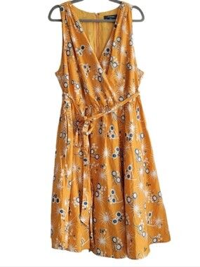 Modcloth Yellow Instant Energy Floral Sunglasses Faux Wrap Summer Dress